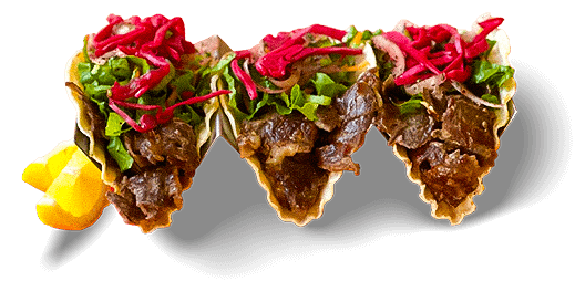 Taco Turco with döner beef or chicken and fresh toppings