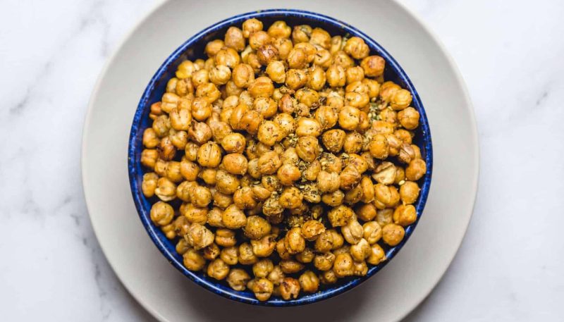 crunchy roasted chickpeas seasoned with spices in a bowl
